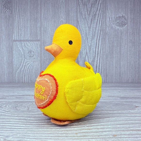 Vintage 1984 plush happy Easter yellow duck duckling figurine decoration - Picture 1 of 13